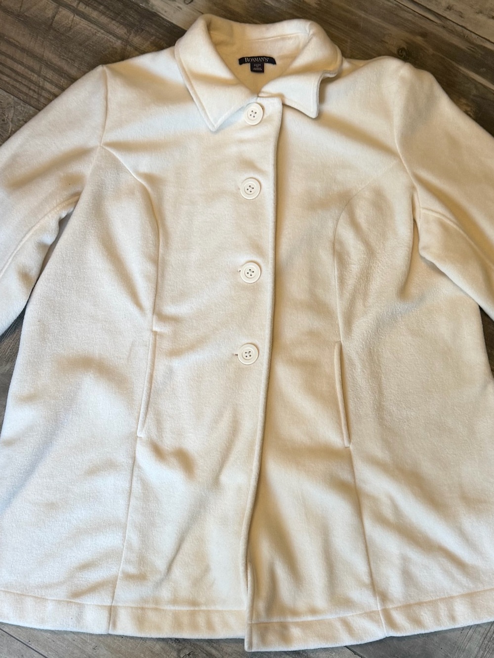 Roaman's Cream Button-Front Pea Coat